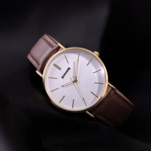 Sonata Quartz Analog White Dial Brown Leather Strap Watch For Men
