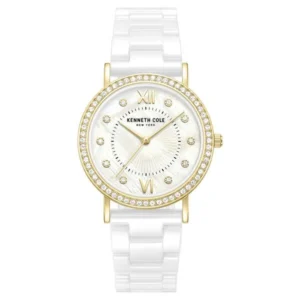 Kenneth Cole Quartz Analog White Dial White Ceramic Strap Watch For Women