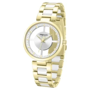 Kenneth Cole Quartz Analog Silver Dial Golden Colour Ceramic Strap Watch For Women