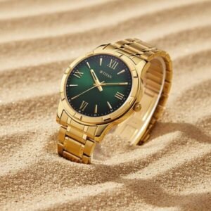 Titan Karishma Quartz Analog Green Dial Golden Stainless Steel Strap Watch For Men