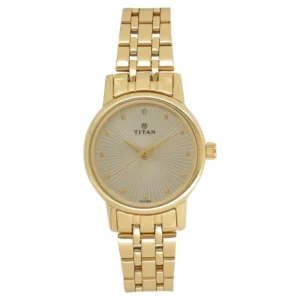 Titan Quartz Analog Champagne Dial Golden Stainless Steel Strap Watch For Women