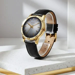 Titan Karishma Festive Analog with Silver Dial Black Leather Strap Watch for Men